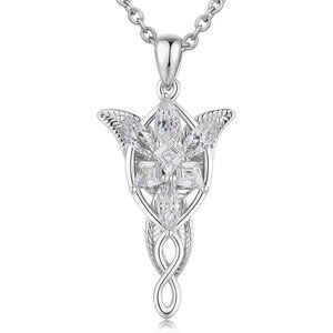 Arwen Evenstar Necklace 18K White Gold Plated CZ w/ Sterling Chain NWT